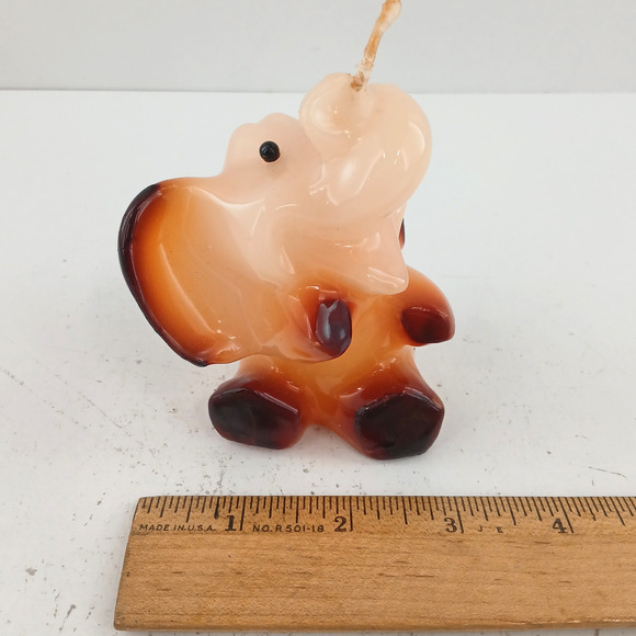 Small Wax Elephant Candle Decorative Kitsch Animal – Orange & Brown Collectible - Picture 9 of 10